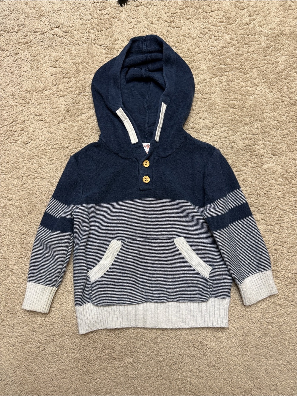 Cat & Jack Blue Hooded Cardigan with Cream Trim